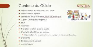 Une diapositive avec une photo d'un groupe de personnes et les mots contenu du guide dessus.