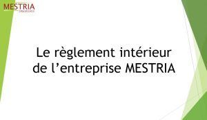 Le règlement intérieur de l'entreprise mestria est écrit en français sur fond vert et blanc.