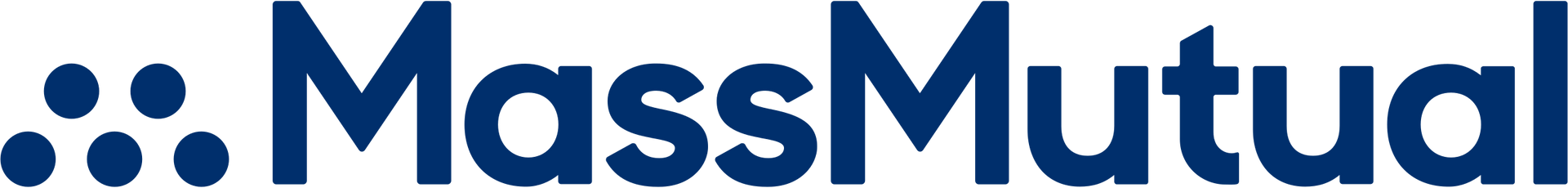 A blue and white logo for massmutual on a white background