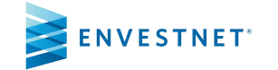 A blue and white logo for envestnet with a white background