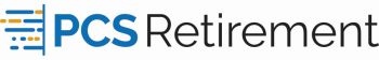 A blue and white logo for pcs retirement on a white background.