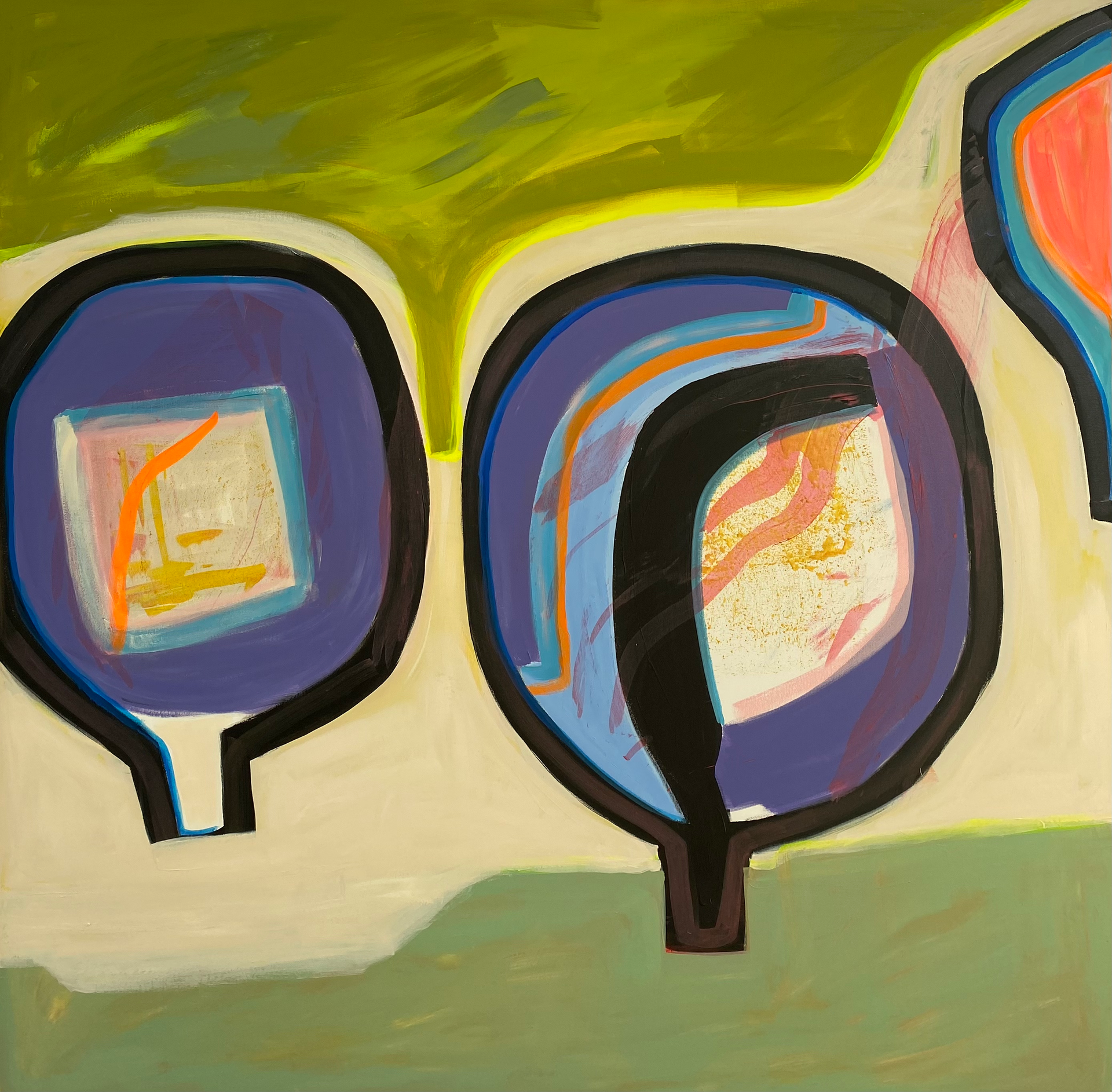 A painting of three circles with a square in the middle