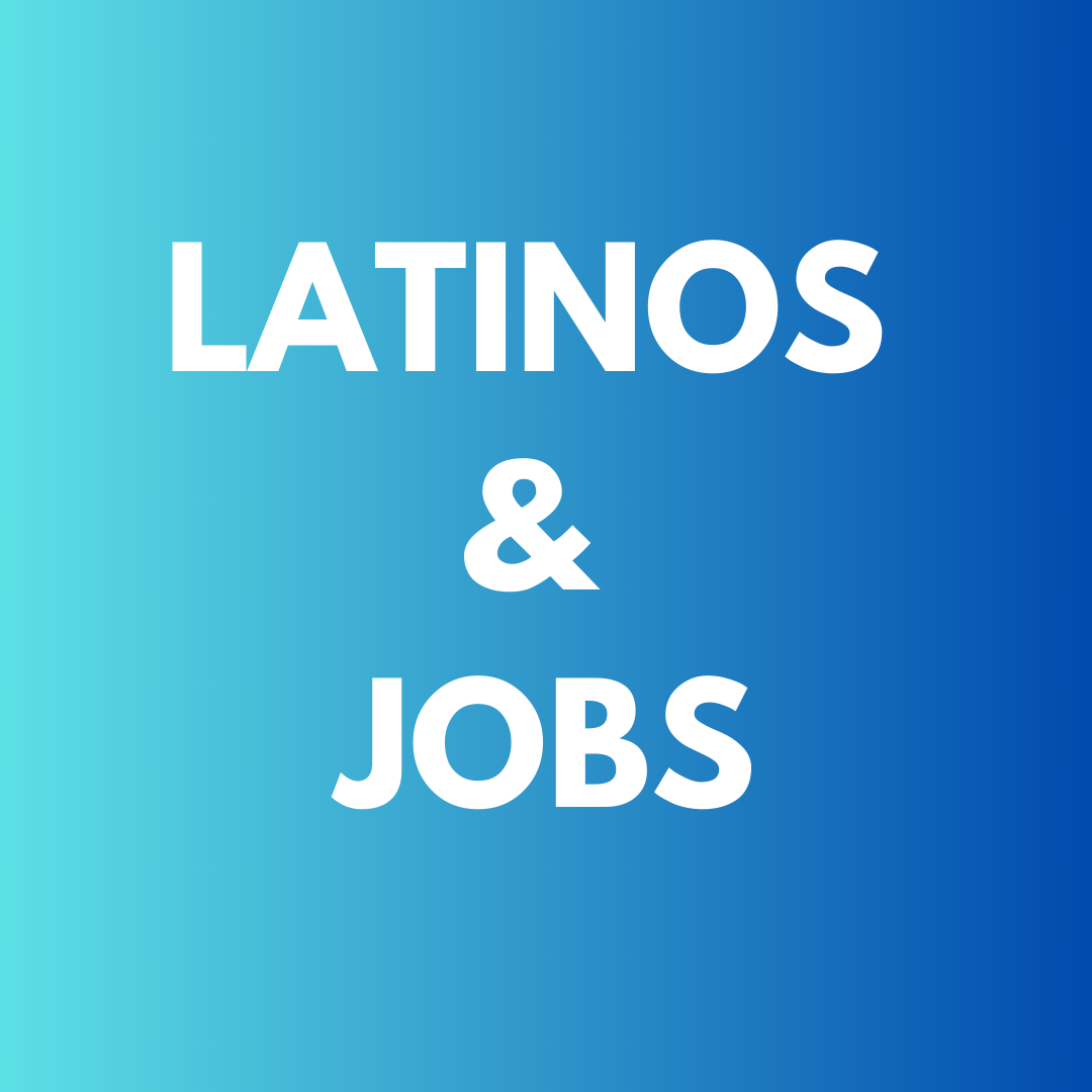 A blue background with the words latinos and jobs on it
