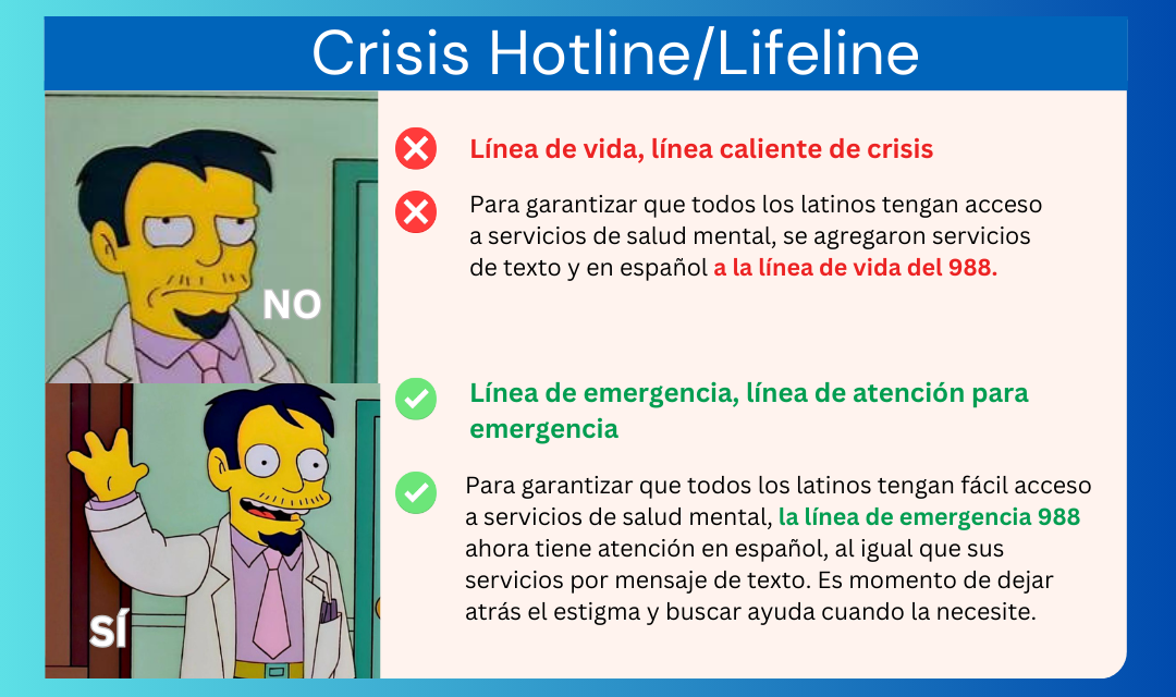 A crisis hotline / lifeline poster with a cartoon character