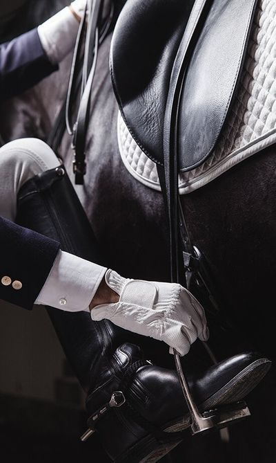 rider preparing  his horse