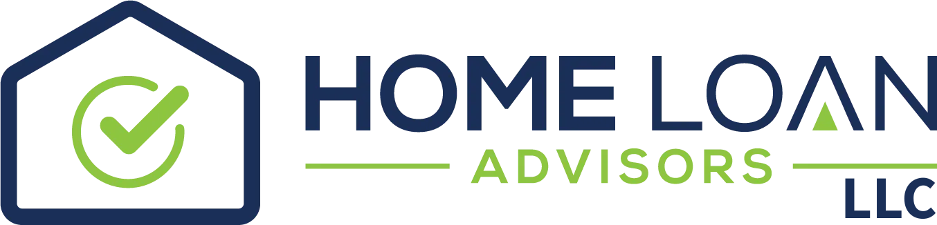 Logo: Home Loan Advisors, dark blue house icon with checkmark, navy and green text.
