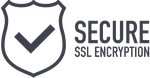 A logo for secure ssl encryption with a check mark on a shield.