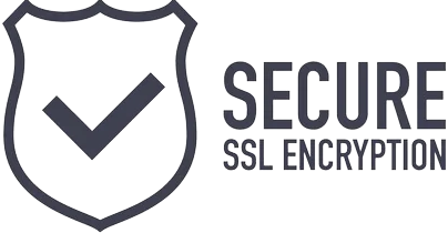A logo for secure ssl encryption with a check mark on a shield.