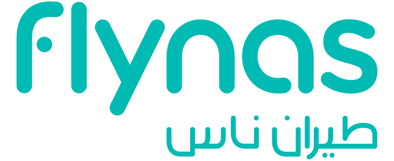 Un logo bleu et blanc pour flynas avec écriture arabe