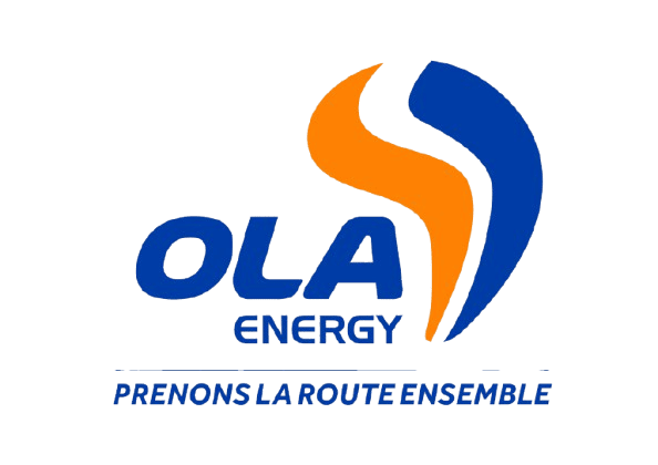 Un logo Ola Energy bleu et orange sur fond blanc