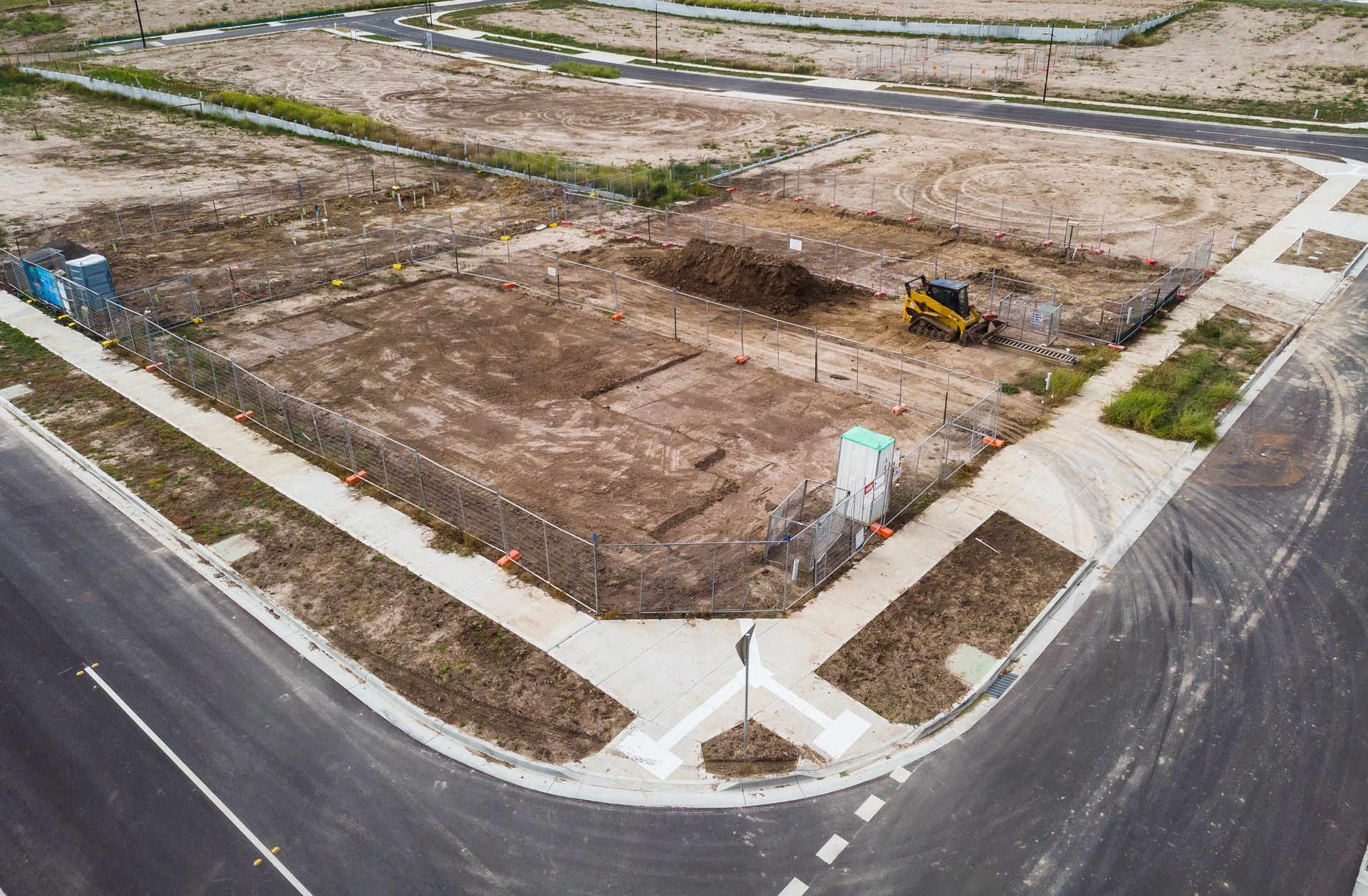 Aerial views of a newly created housing estate.