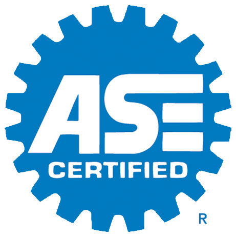A blue and white logo that says ase certified
