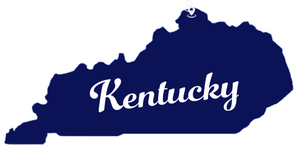 A blue map of kentucky on a white background