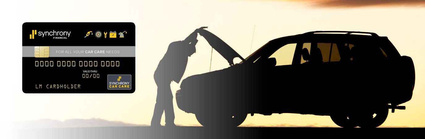 a man is opening the door of a car next to a synchrony credit card