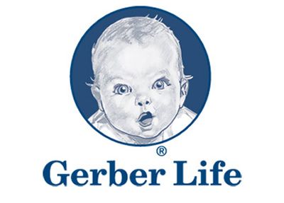 Gerber Life logo: a blue circle with a baby's sketch inside; text 