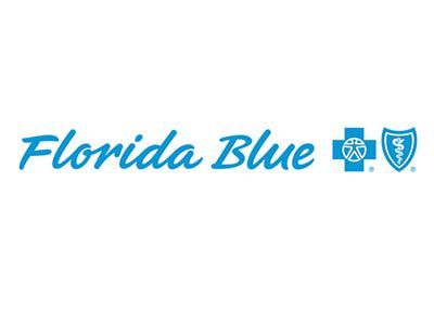 Florida Blue logo, teal script text with associated symbols.