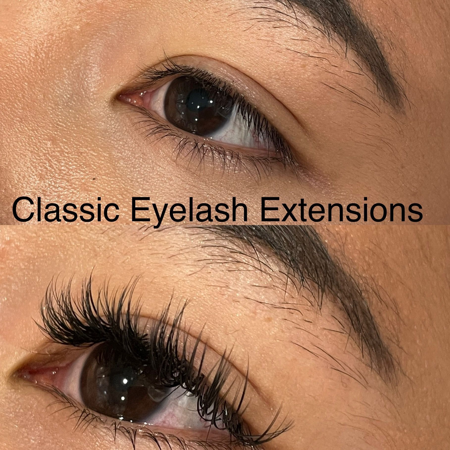 A close up of a woman 's eye with classic eyelash extensions