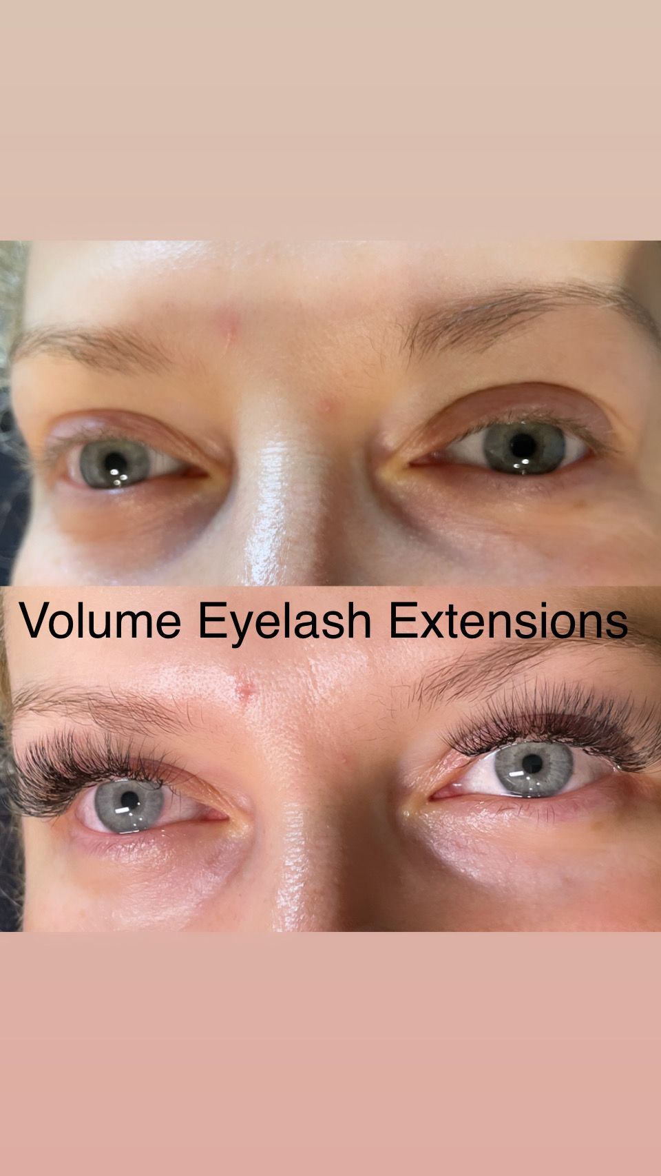 A woman 's eyes before and after eyelash extensions.