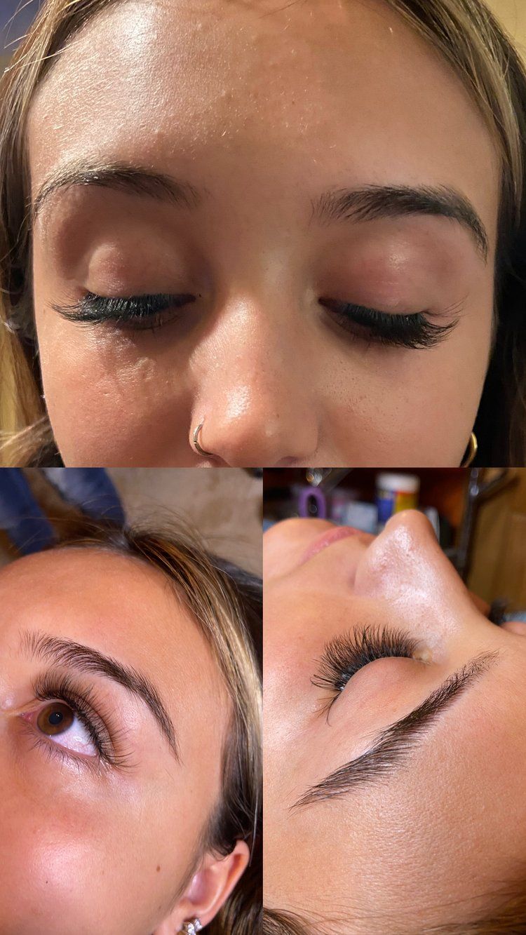 A collage of three pictures of a woman 's face and eyelashes.