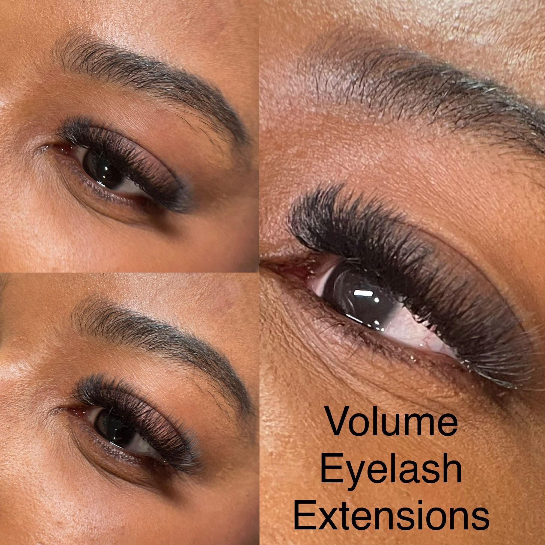 A close up of a woman 's eye with volume eyelash extensions.