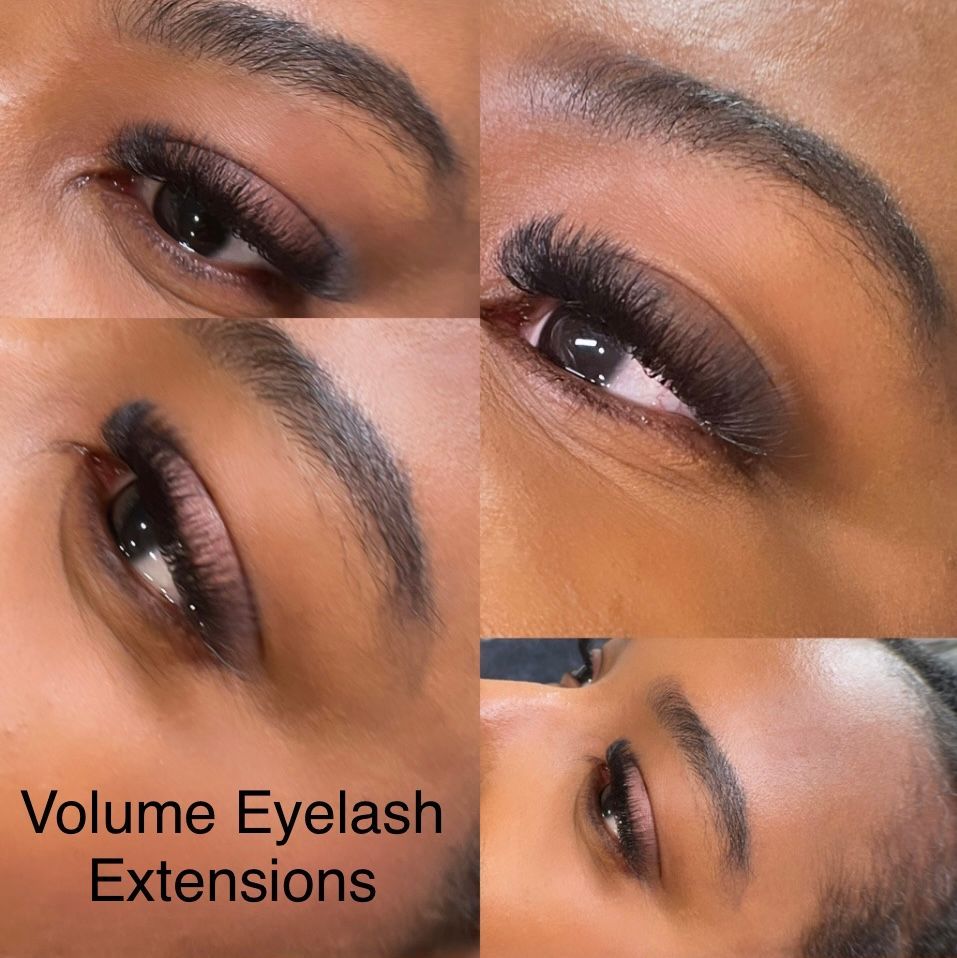 A close up of a woman 's eye with volume eyelash extensions