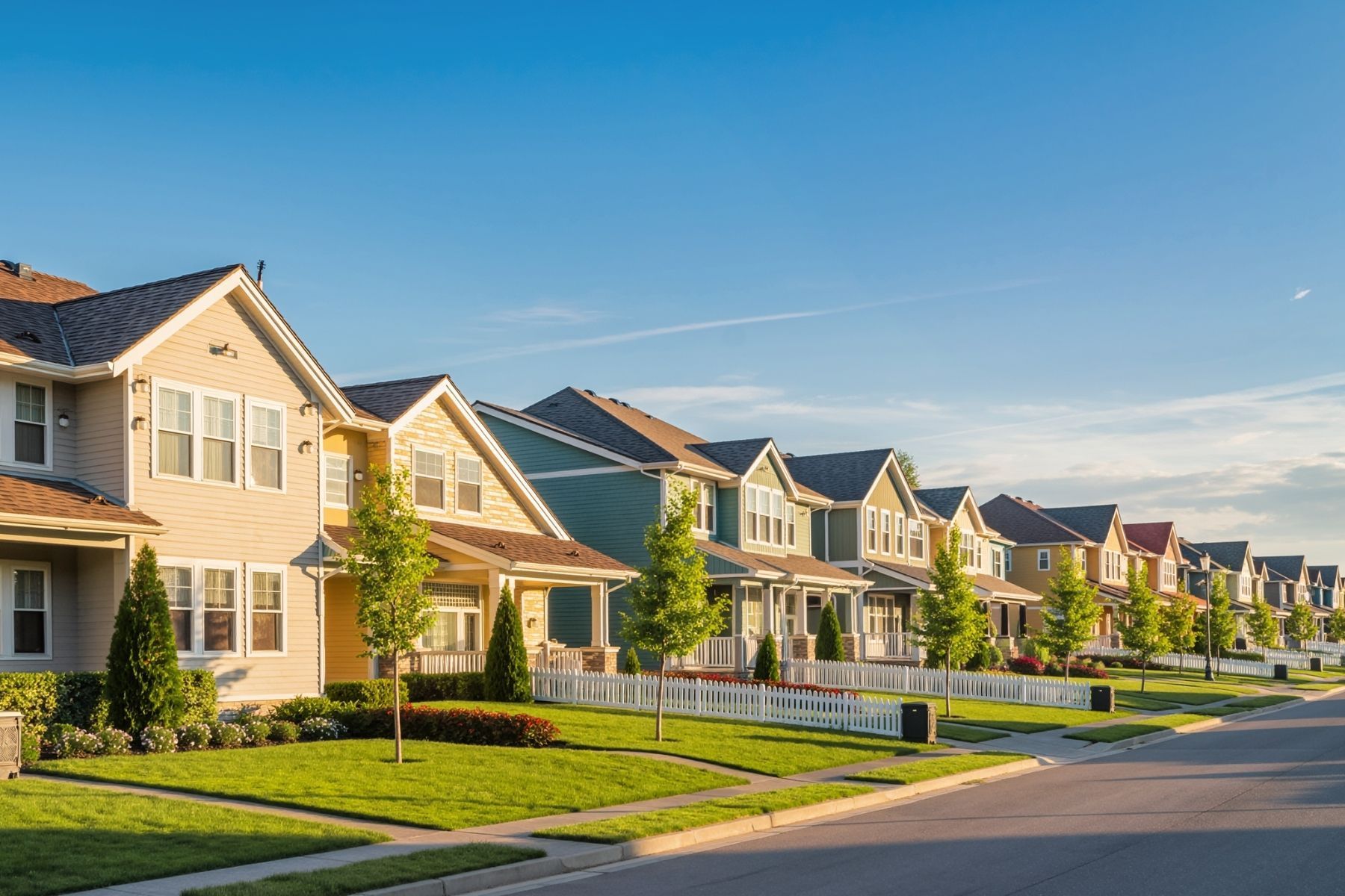 Row of suburban single-family homes representing real estate investment.