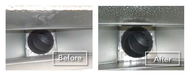 A before and after picture of a ventilation system.