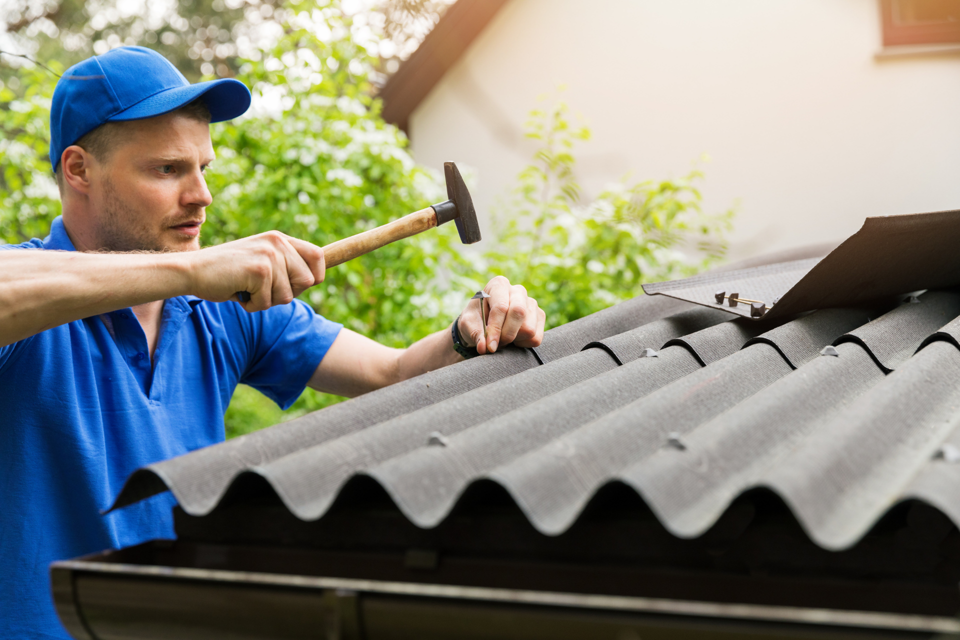 Ace worker installing unique roofing