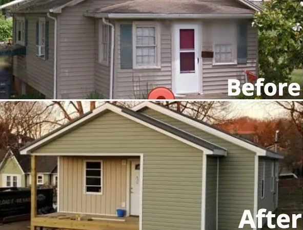 Before and After Images of ACE Project - Siding, Gutters, & Roofing all replaced on this home