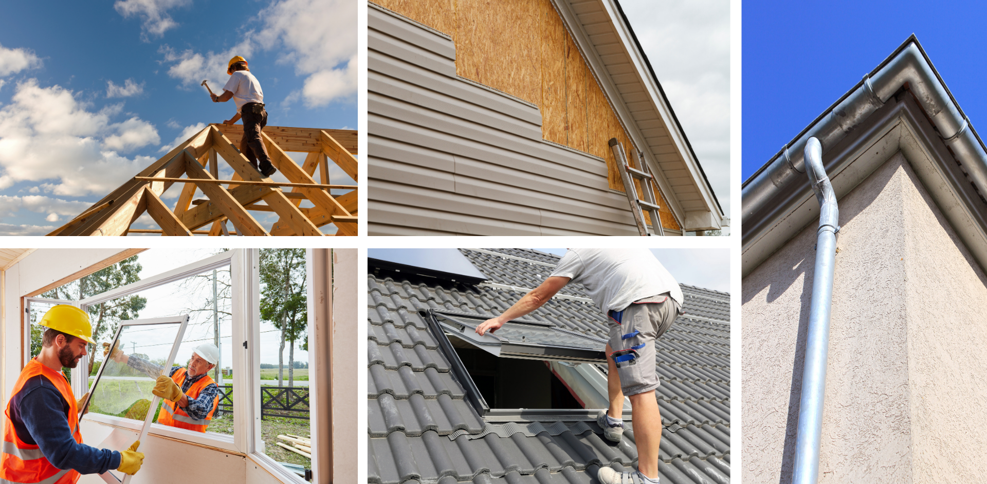 ACE employees installing roofs, siding, gutters, skylights, and windows