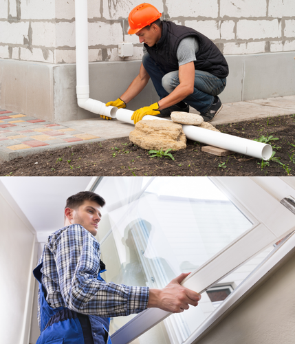 ACE employees installing Gutter outlets and hinging windows