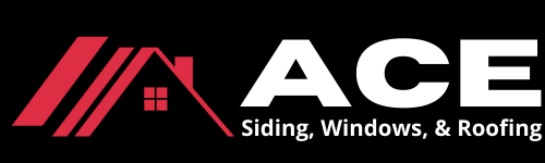 A logo for ace siding windows and roofing