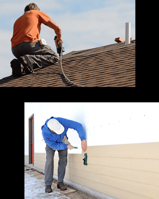 ACE employee hammering siding on to a home