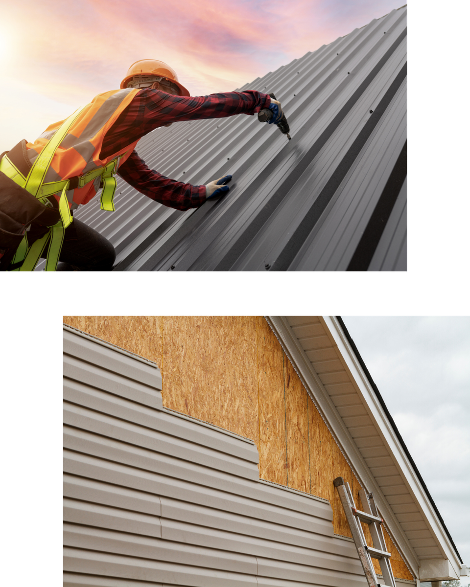 ACE employee hammering nails and installing siding