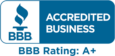 A blue sign that says `` accredited business bbb rating : a + ''