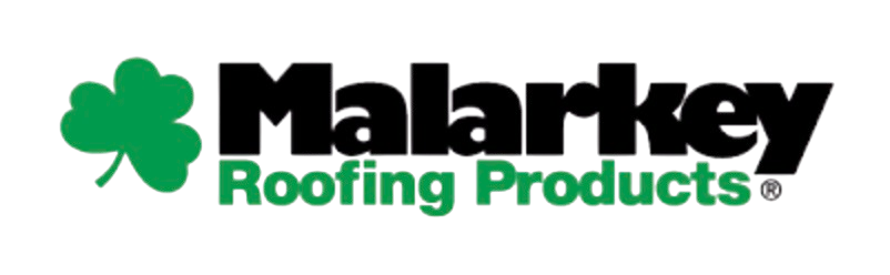 The logo for malarkey roofing products has a clover on it