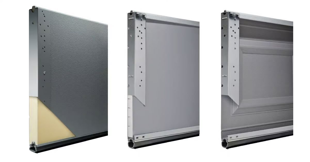 Three metal-clad wall panel cross-sections; one with insulation, two with different framing details.