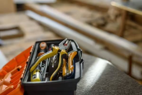 Box of tools on a counter