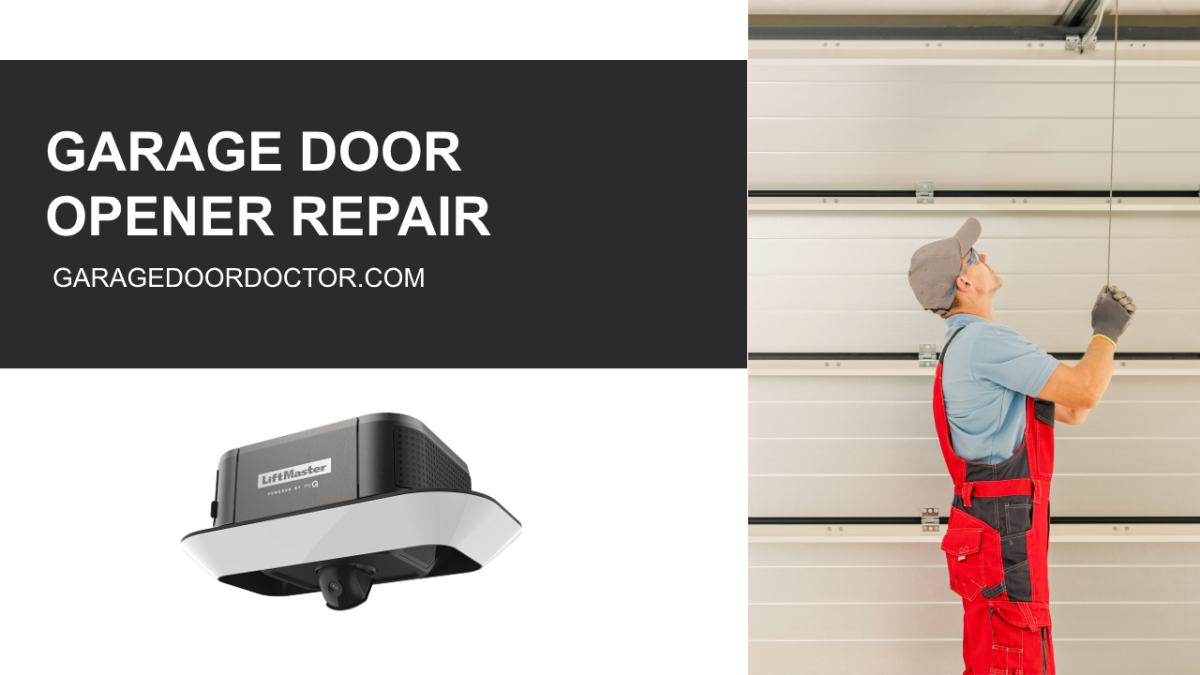 Garage Door Opener Repair - image of garage door opener and a man working on a garage door