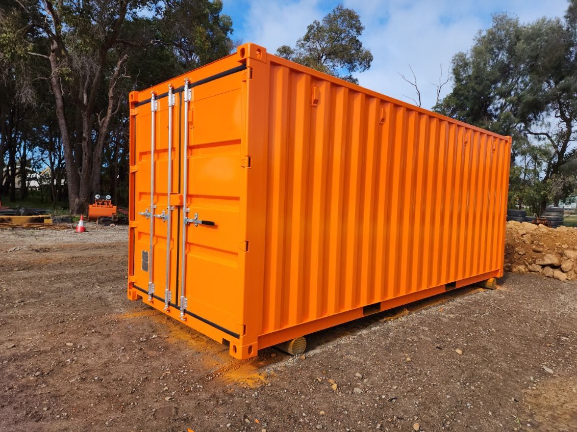 Orange shipping container.