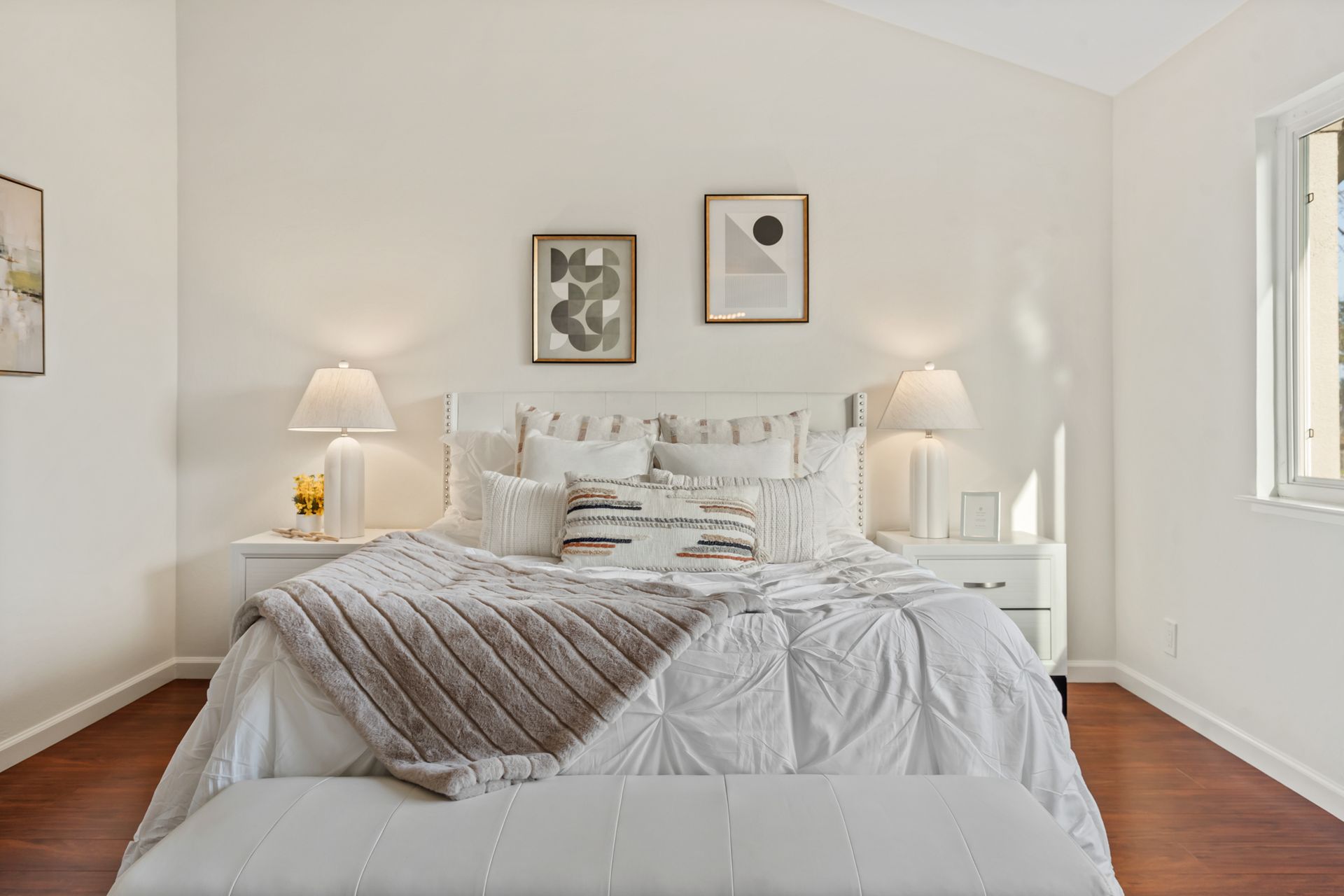 There is a large bed in the middle of the room.