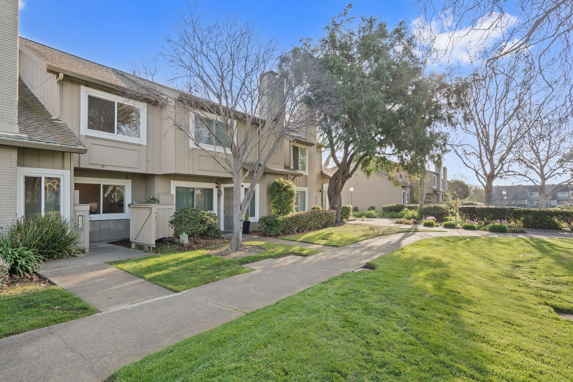 A house with a lot of grass and trees in front of it