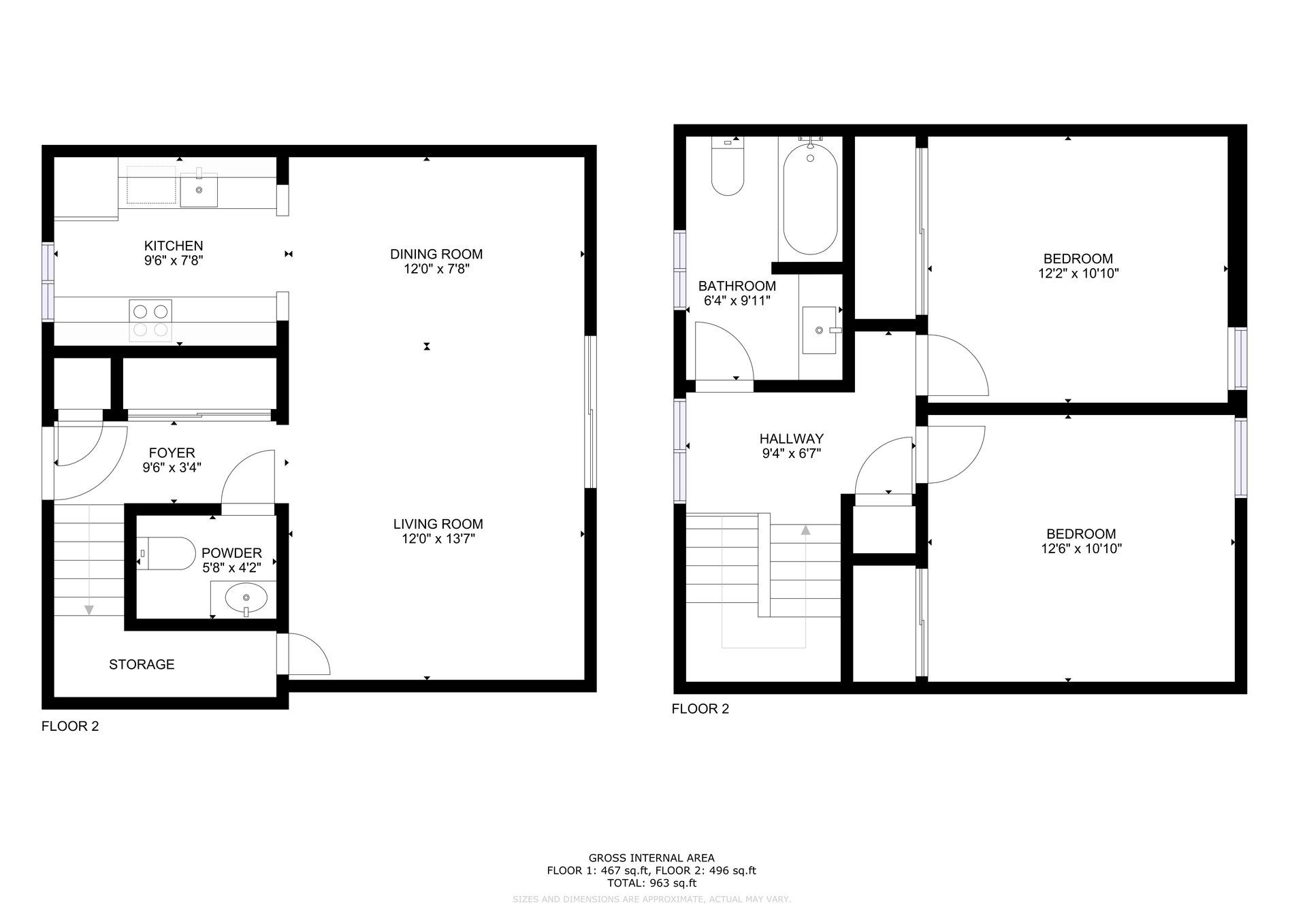 A black and white floor plan of a house on a white background.