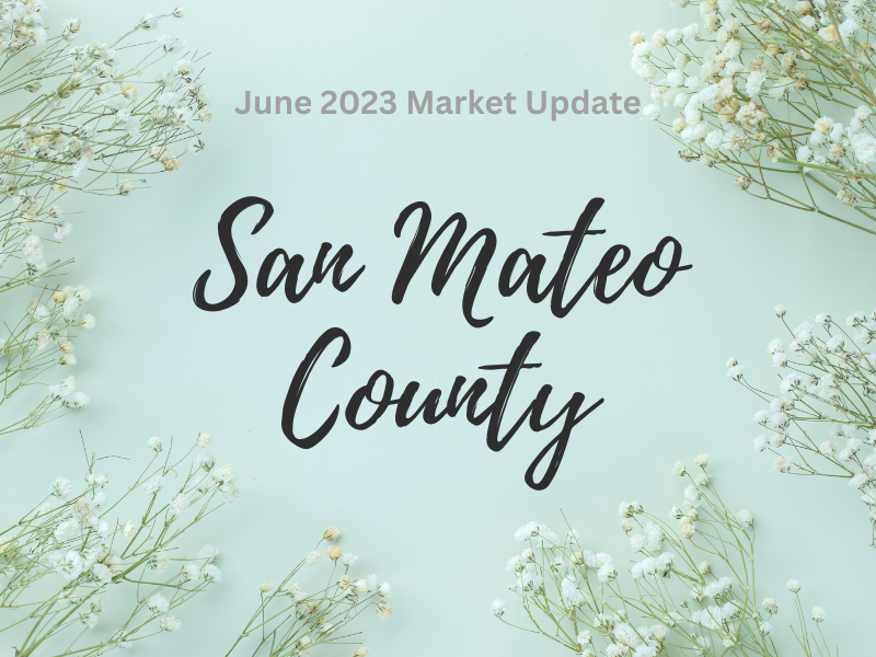 The june 2023 market update for san mateo county is surrounded by baby 's breath flowers.