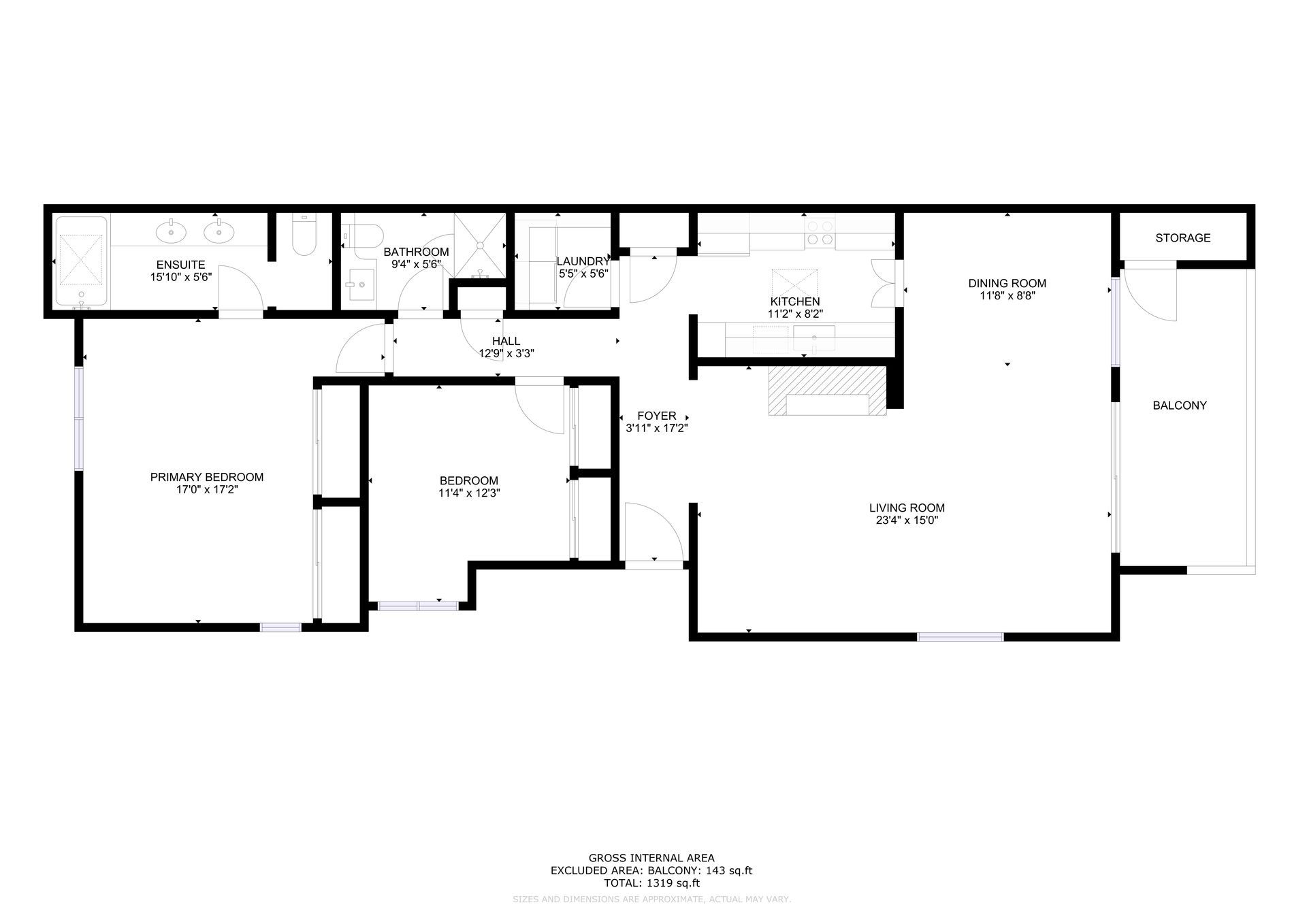 A black and white floor plan of a house.