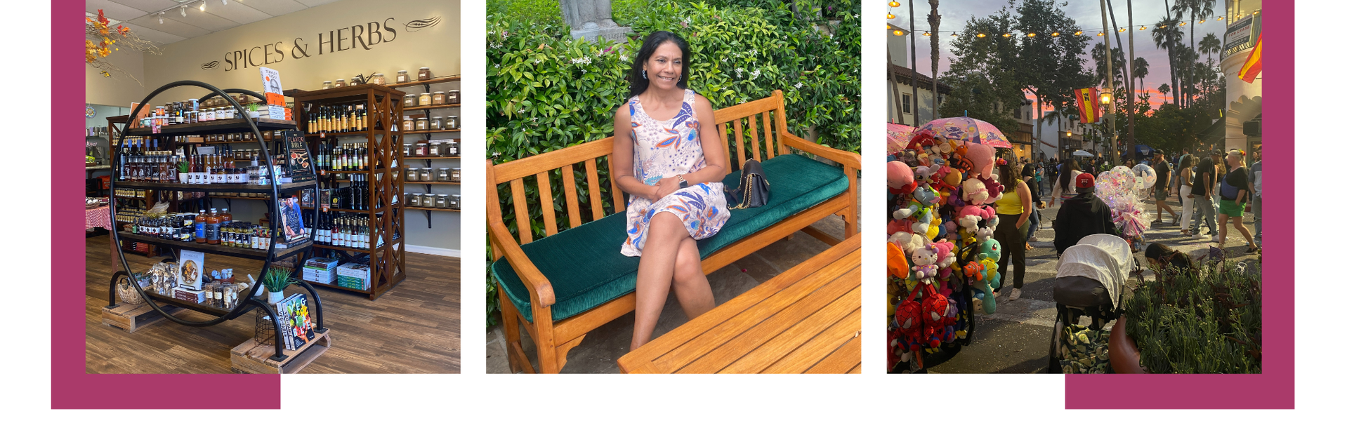 A woman is sitting on a bench in front of a store.