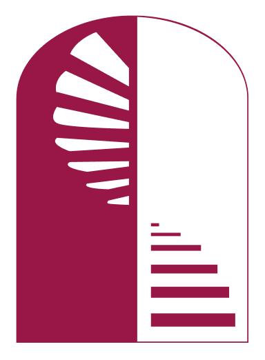 A purple and white logo with a swirl on it