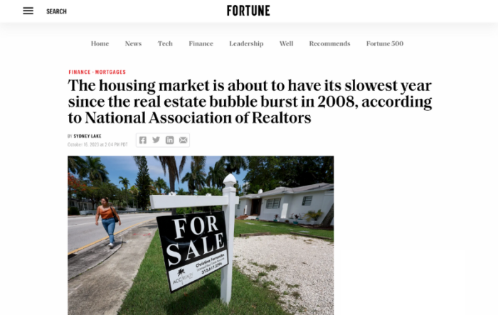 The housing market is about to have its slowest year since the real estate bubble burst in 2008 according to national association of realtors