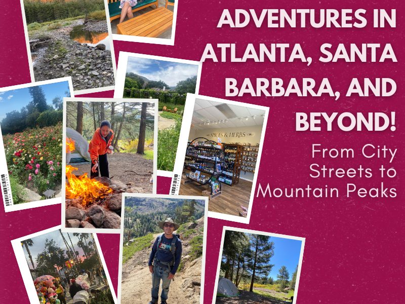 A poster for adventures in atlanta santa barbara and beyond from city streets to mountain peaks