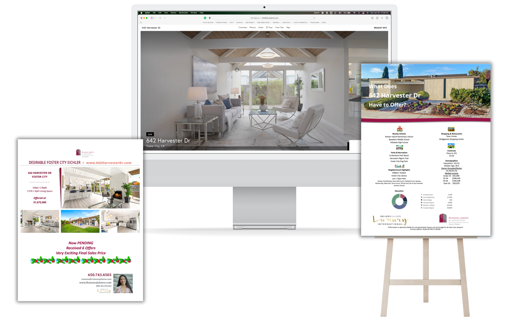 A computer monitor with a picture of a living room on it.